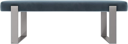 VANT Upholstered Bed Bench - Velvet Peacock Blue- Brushed Nickel - Contemporary Modern, Bedroom Bench Seat, Hallway, or Entryway