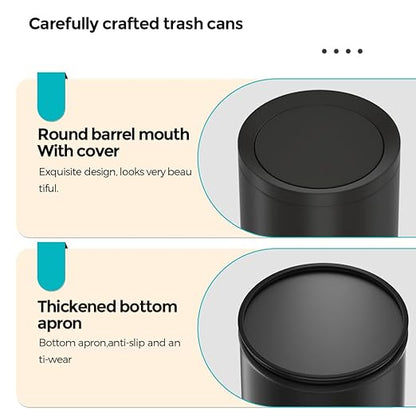 2.3/9L Gallon Metal Trash Can with Lid,Black,Light Luxury,Elegant Garbage Can,Bathroom Waste Basket,for Living Room,Home,Bedroom,Office,Bank,Under Desk(9L-Black)