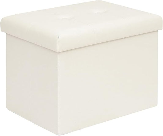 B FSOBEIIALEO Folding Storage Ottoman, Faux Leather Footrest Seat Coffee Table Toy Chest Kids, White 16.5"x12.6"x12.6"