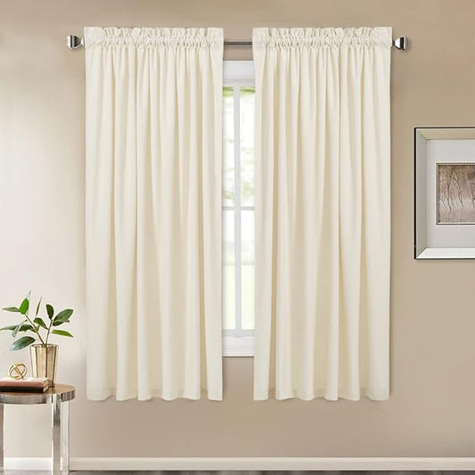 StangH Ivory White Velvet Curtains - Short Curtains 63 inches Length for Kitchen, Sound Reducing Privacy Protect Drapes for Office/Study Room, W52 x L63, Ivory, 2 Panels
