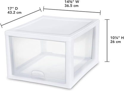 Sterilite 12-Pack 27 Quart Stacking Drawer, Clear Storage Closet Organizer, White Frame - Stackable Modular Plastic Drawers for Clothes, Accessories, Craft Supplies, Shoes or Linens