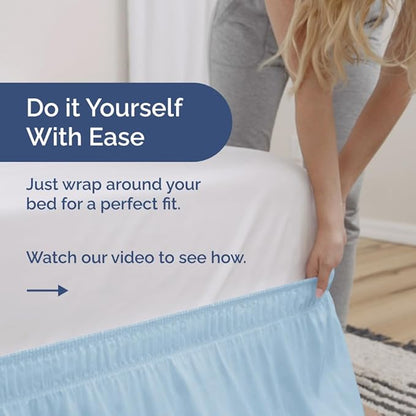 Wrap Around Dust Ruffle Bed Skirt - Light Blue - for Full Size Beds with 18 Inch Drop - Elastic Strap - Adjustable Pleated Bedskirt with Brushed Fabric and Wrinkle Free - for Women, Men, Kids & Teens