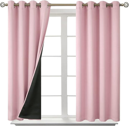 BGment Baby Pink 100% Blackout Curtains for Girls Bedroom 45 Inch Length, Thermal Insulated Full Light Blocking Grommet Noise Cancelling Small Window Curtains for Nursery 2 Panels Each 52 Inch Wide