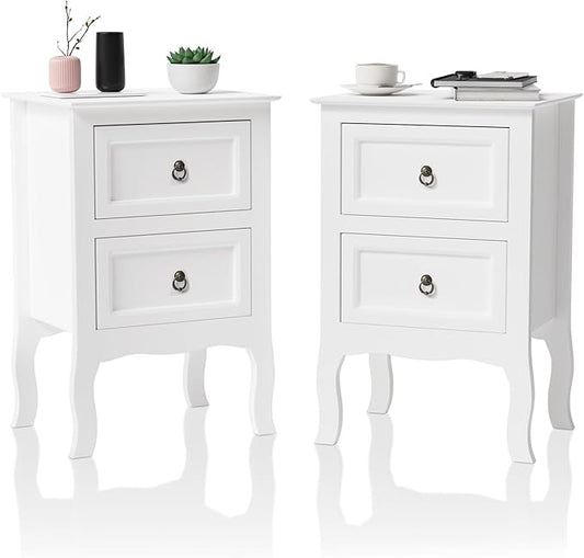 Bonnlo White Nightstands Set of 2, Tool-Free Setup Nightstand, 2 Drawer Night Stands for Bedrooms, Easy & Quick Install Small Bedside Tables, Girls Nightstand, Side Table, End Table for Small Spaces