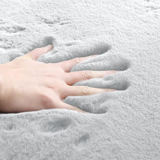 Washable Area Rugs 5x8 Rugs for Living Room Silver Grey Faux Rabbit Fur Rug for Bedroom Faux Sheepskin Rug Teen Room Home Décor