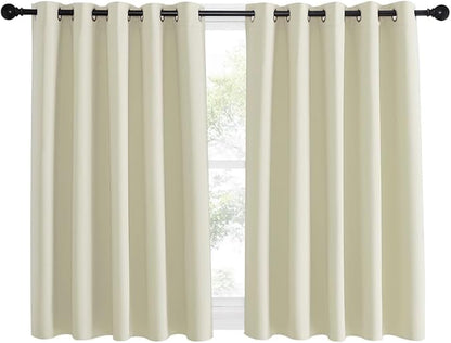 NICETOWN Room Darkening Beige Curtain 54 inches Long, Thermal Insulated Solid Grommet Sound & Light Blocking Window Treatment for Kitchen/Nursery, 1 Panel, W66 x L54