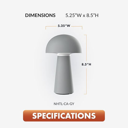 ‎Newhouse Lighting Capri, Fog Gray 2700K Dimmable Cordless USB-C Rechargeable Table Lamp NHTL-CA-GY, Cordless Desk Lamp for Living Room, Bedroom, Coffee Table, and Other Cozy Home Decor