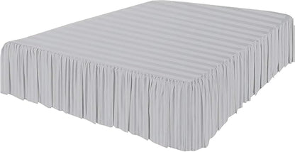 KRISHNA Ruffled Bed Skirt with Split Corners Queen, 100% Microfiber Hotel Quality, 15 Inch Drop Dust Ruffle Gathered Bedskirt with Platform, 60" x 80", Light Grey Stripe