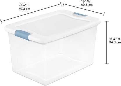 Sterilite 6-Pack Latching Box, Under Bed Storage Bins with Lids, Clear Plastic, 64 Quart - Heavy-Duty Organizing Containers for Closet, Bathroom, and Office