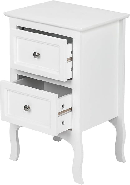 Bonnlo White Nightstand with 2 Drawers, Night Stands for Bedrooms, Small Bed Side Table/White Night Stand with Drawers for Small Spaces, College Dorm, Kids’ Room, Living Room, French, 16W x 12D x 24H