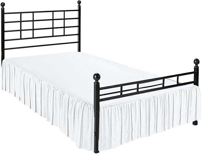 White Solid Ruffled Bed Skirt Short Queen-18 Inch Drop Split Corner, Microfiber Bedskirt with Platform Three Sided Coverage