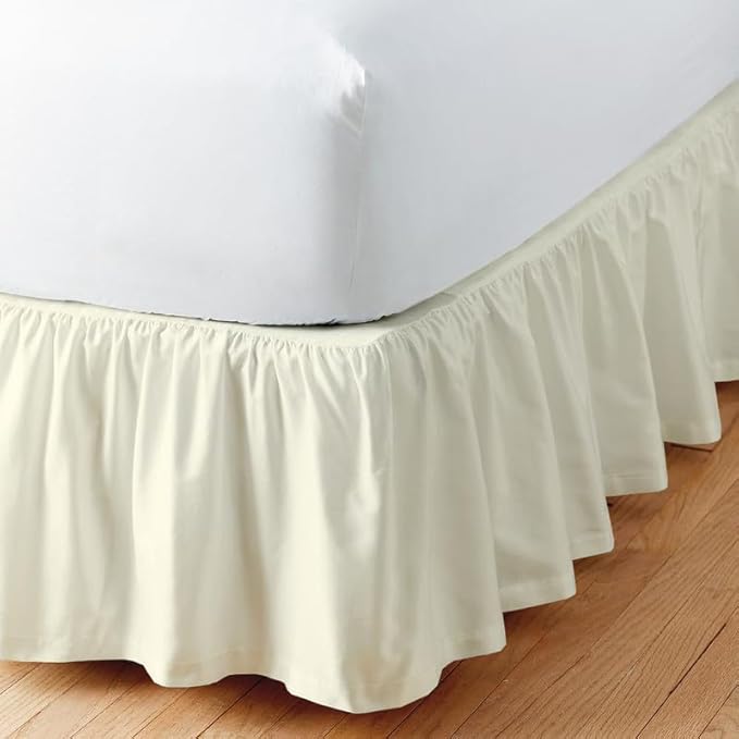 Rajlinen Ruffled Bed Skirt King, 15 Inch Drop Dust Ruffle with Split Corners, 100% Microfiber Bedskirt with Platform, Three-Sided Coverage Ruffled Gathering Design, Ivory