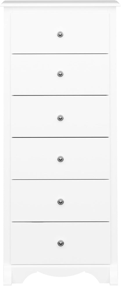 Prepac Sonoma 6 Drawer Dresser for Bedroom, Tall Chest of Drawers, Bedroom Furniture, Clothes Storage and Organizer, 19" D x 23.25" W x 52.75" H, White