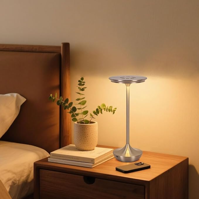 Rechargeable Cordless Table Lamp,Portable Outdoor Battery Operated LED Table Light Touch Control 3 Color Dimmable for Bedroom, Patio, Cofee,Dining Home,Restaurant&Living Room-Silver
