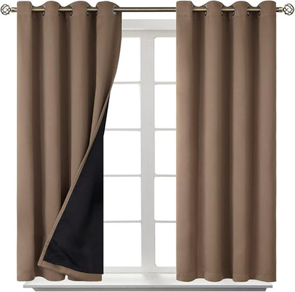 BGment Short 100% Blackout Curtains for Bedroom, Thermal Insulated Energy Efficiency Noise Reducing Grommet Curtains 54 Inch Length with Liner for Small Window 2 Panels Each 52 Inch Wide, Taupe