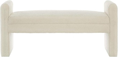 24KF Modern Upholstered Bed Bench Covered with Soft Boucle Teddy Fabric, Lovely Entryway Bench Ottoman with Armrest,5062-Cream