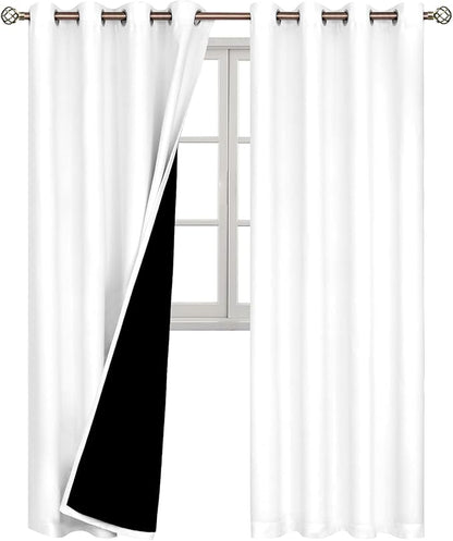 BGment Thermal Insulated 100% Blackout Curtains for Bedroom with Black Liner, Double Layer Full Room Darkening Noise Reducing Grommet Curtain (55 x 96 Inch, White, 2 Panels)