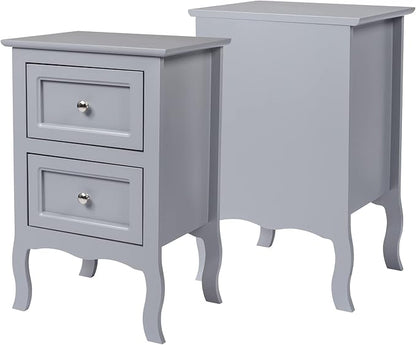 Bonnlo Gray Nightstand Set of 2, Nightstands with 2 Drawers, Bed Side Table/Night Stand, Small Nightstand for Bedroom, Small Spaces, College Dorm, Kids’ Room, Living Room, Wood, 16W x 12D x 24H, Grey