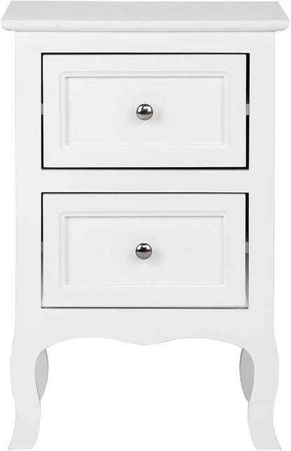 Bonnlo White Nightstand with 2 Drawers, Night Stands for Bedrooms, Small Bed Side Table/White Night Stand with Drawers for Small Spaces, College Dorm, Kids’ Room, Living Room, French, 16W x 12D x 24H