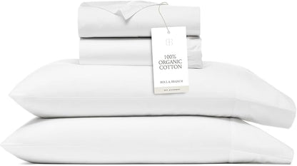 BOLL & BRANCH Signature Hemmed Sheet Set - King, White - Luxury 100% Organic Cotton - Includes 1 Flat, 1 Fitted, 2 Pillowcases - Buttery Soft