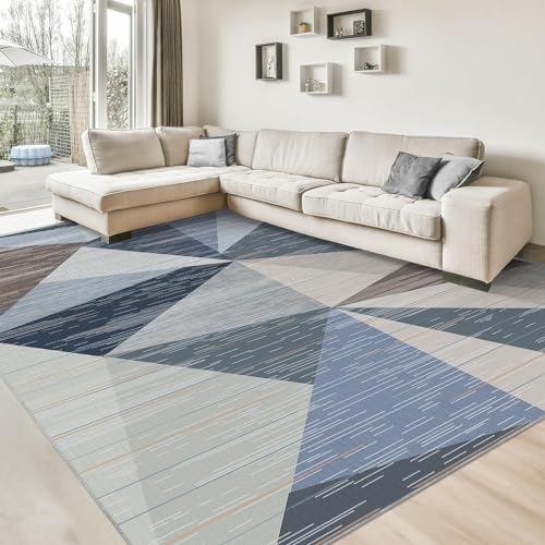 HOMFINE Washable Modern Area Rug - Geometric 9x12 Rugs for Living Room, Bedroom, Machine Washable Rug Soft Non Slip Non Shedding Area Rug - Blue, 9'x12'