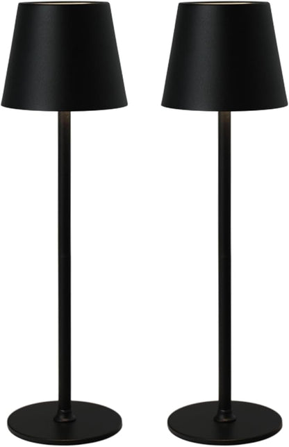 Cordless Table Lamp, Rechargeable Table Lamp with Touch Dimmable Control, Portable LED Desk Lamp for Indoor Patio (Black-Round, 2)