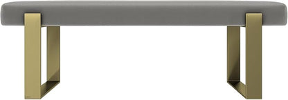 VANT Upholstered Bed Bench - Zigrino Mineral - Burnished Brass - Contemporary Modern, Bedroom Bench Seat, Hallway, or Entryway