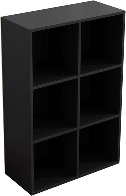 OSCHF 6-Cube Storage Shelf Bookcase - Wooden 3-Tier Floor Standing Open Bookshelf for Home and Office, Display Cabinet, Black