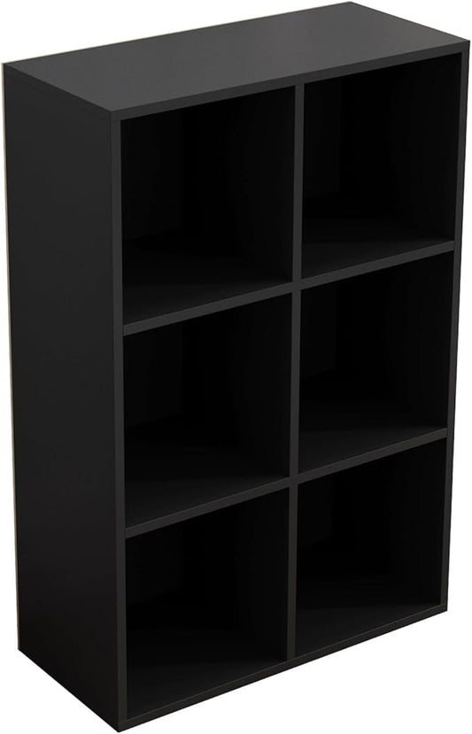 OSCHF 6-Cube Storage Shelf Bookcase - Wooden 3-Tier Floor Standing Open Bookshelf for Home and Office, Display Cabinet, Black