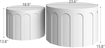 Nesting Coffee Table Set of 2, Modern Coffee Tables, Space-Saving Round Circle Coffee Tables, Side End Table for Living Room, Bedroom, Balcony, Office, White