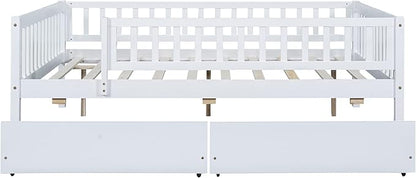 Bellemave Full Size Bed Frames with Rails for Kids, Full daybed Frame with Drawers for Boys/Girls/Adults， White