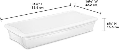 Sterilite 18 Pack Storage Box, 41 Quart Stackable Tote, Clear Plastic Container with Secure Snapping Lids for Home and Office Organization, White