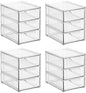 mDesign Plastic Stackable Organizer with 3 Drawers - Pull-Out Drawer Storage Bin for Bathroom Sink/Cabinet Organization - Perfect for Makeup, Small Towels, and More - Lumiere Collection, 4 Pack, Clear