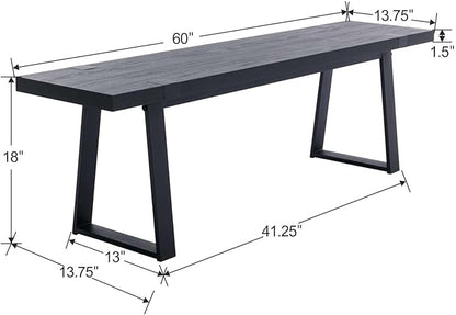 Wahson 60" Black Dining Bench, Wooden Table Bench with Metal Legs, Modern Kitchen Bench for Enrtyway/Indoor/Dining Room