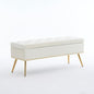 Velvet Storage Bench with Gold Legs& Nailhead Trim, 46" Wide Upholstered Modern Bedroom Bench for End of Bed, Tufted Ottoman for Entryway Living Room Dining Room (Ivory White, 46" Wide)