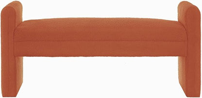 24KF Modern Upholstered Bed Bench Covered with Soft Boucle Teddy Fabric, Lovely Entryway Bench Ottoman with Armrest, 5062-Orange