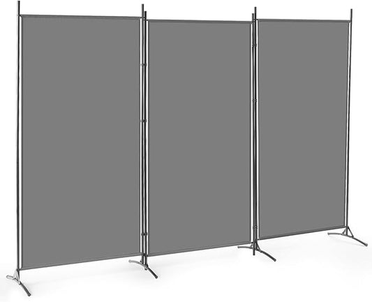 DUMOS 3 Panel Partition Room Divider, 6 Ft Tall Folding Privacy Screen, Freestanding Partition with Steel Frame, Easy Move & Storage, for Home, Office, Bedroom, Grey