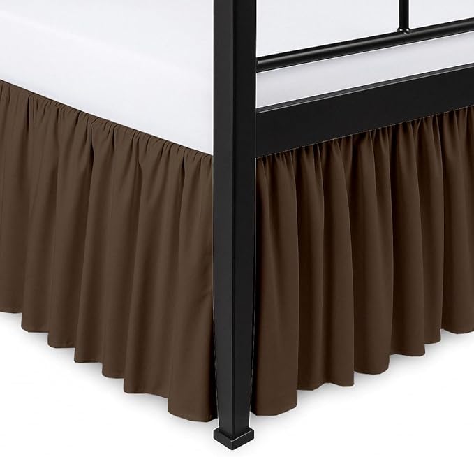 Ruffled Bed Skirt Split Corners with Platform, Tailored Fit Hotel Quality Wrinkle Free Ultra-Soft Microfiber Dust Ruffle, Upto 21 Inch Drop, Full, Chocolate