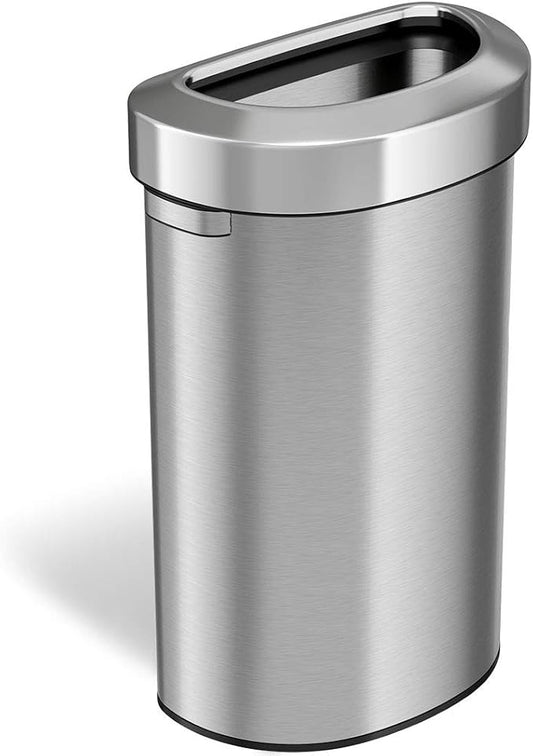 iTouchless 23 Gallon / 87 Liter Stainless Steel Trash Can and Recycle Bin, Slim and Space-Saving Design for Home, Office, Kitchen, Restaurant, Restroom, Large Capacity, Open Top, Semi Round