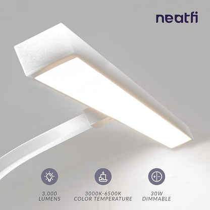 Neatfi (New Model) Flex Desk Lamp with Clamp, Dimmable, 3,000 Lumens 30W LED Monitor Light, 3000K-6500K Correlated Color Temperature, 5 Brightness Levels & 5 Light Modes (28 Inches, White)