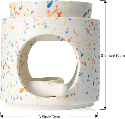 Ceramic Fragrance lamp with Tea Light Holder | Aroma lamp | Scented Oil and Scented Wax Diffuser | H*11cm ø10cm Removable Bowl | Grooved Surface (Multicolor)