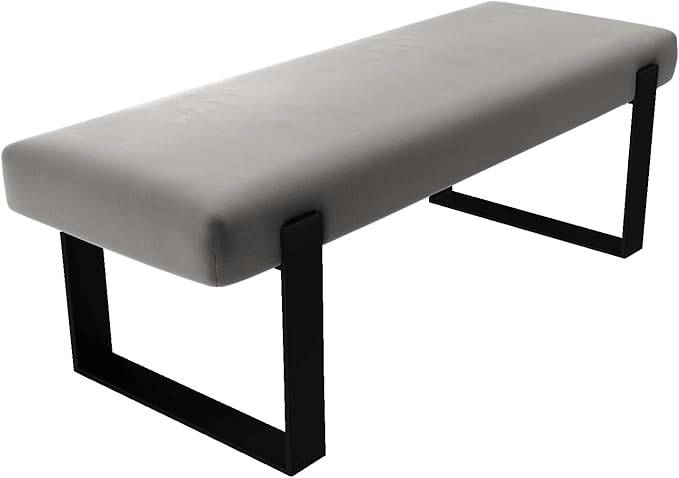VANT Upholstered Bed Bench - Velvet Smoke Grey - Matte Black - Contemporary Modern, Bedroom Bench Seat, Hallway, or Entryway