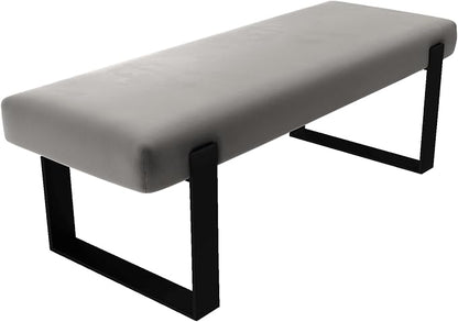 VANT Upholstered Bed Bench - Velvet Smoke Grey - Matte Black - Contemporary Modern, Bedroom Bench Seat, Hallway, or Entryway