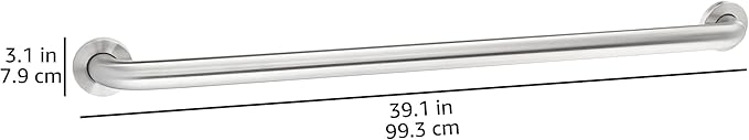 Amazon Basics Bathroom Handicap Safety Grab Bar, 36 Inch Length, 1.5 Inch Diameter, Holds up to 500LBs, ADA Compliant, Stainless Steel