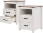 White Rustic Night Stand Set of 2, Farmhouse End Table, Modern Bedside Table with 2 Storage Drawers and Open Shelf, Tall Nightstand for Bedroom