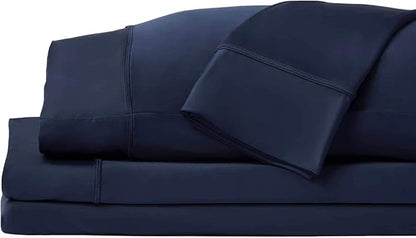 SHEEX - Original Performance Sheets Set (Split King) Navy - Cooling Sheets - Moisture Wicking - 1 Flat Cooling Sheet, 1 Fitted Cooling Sheet, 2 King Pillow Covers - Wrinkle Free - Sleep Aid