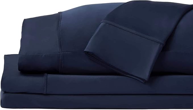 SHEEX - Original Performance Sheets Set (Twin/Twin XL) Navy - Cooling Sheets - Moisture Wicking - 1 Flat Cooling Sheet, 1 Fitted Cooling Sheet, 1 Pillow Cover - Wrinkle Free - Sleep Aid