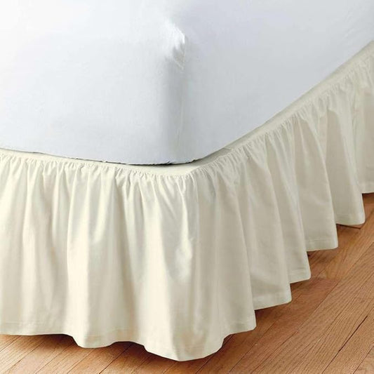 Ivory Solid Ruffled Bed Skirt Queen-XL-20 Inch Drop Split Corner, Microfiber Bedskirt with Platform Three Sided Coverage