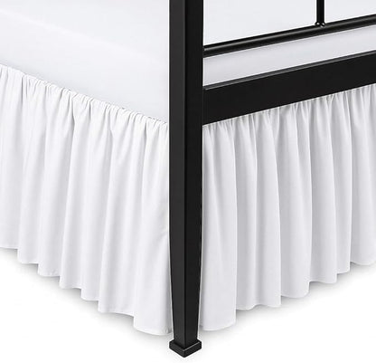 Ruffled Bed Skirt Split Corners with Platform, Tailored Fit Hotel Quality Wrinkle Free Ultra-Soft Microfiber Dust Ruffle, Upto 24 Inch Drop, Twin XL, White