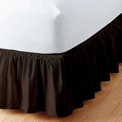 Chocolate Solid Ruffled Bed Skirt Twin-XL-10 Inch Drop Split Corner, Microfiber Bedskirt with Platform Three Sided Coverage